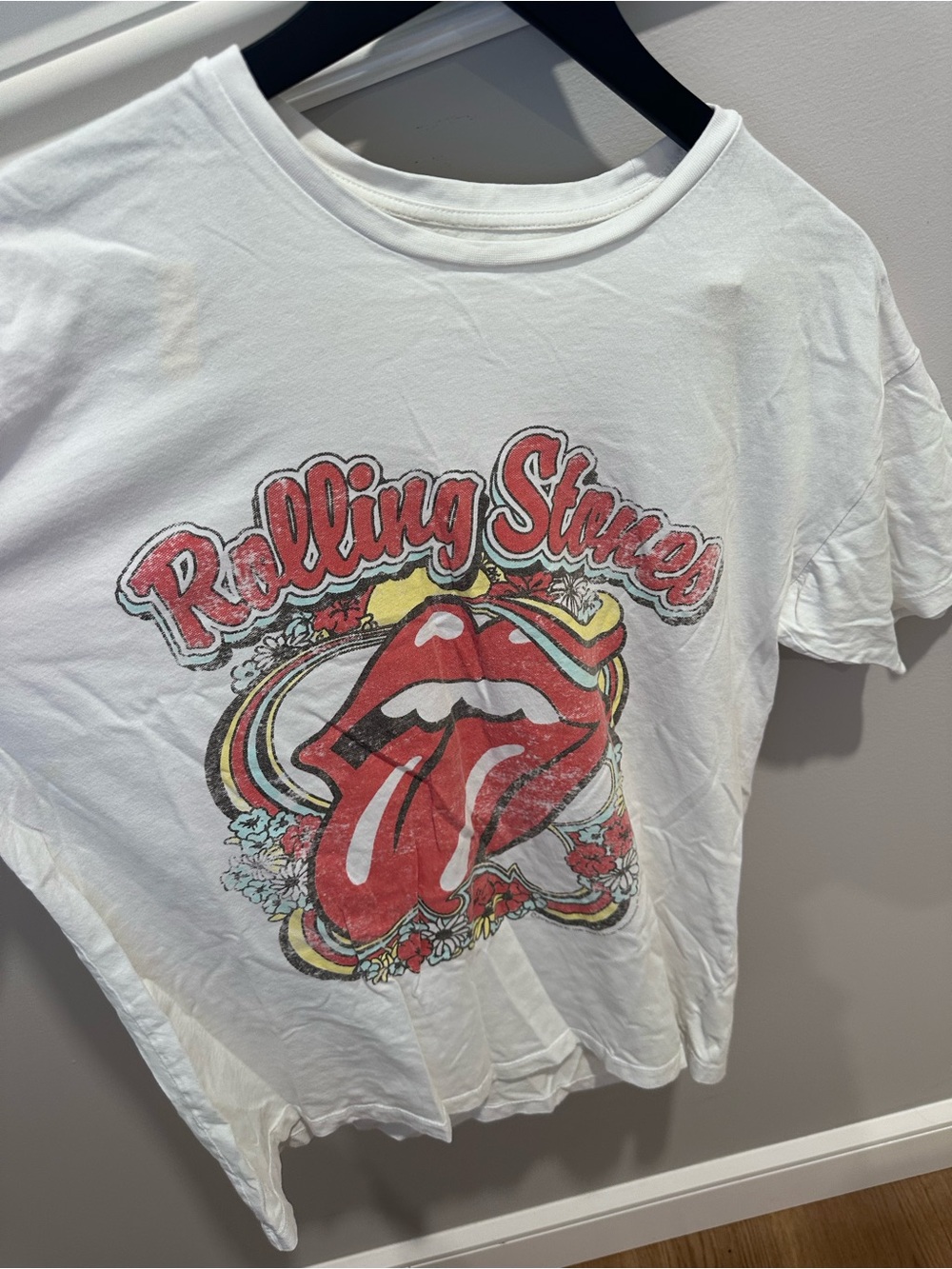the Rolling Stones White Tee with Black Logo Print